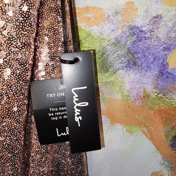 NWT Grandeur Rose Gold Sequin Cutout Dress-Lulus - Picture 4 of 7
